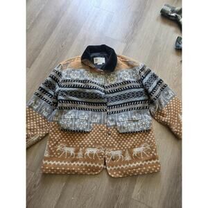 Vintage J. Gallery Wool Blend Jacket Moose Snowflake Lodge Winter Coat M
